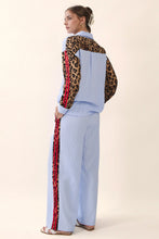 Load image into Gallery viewer, Oddi Striped Wide Leg Pants with Contrasting Leopard Print and Stripes in Blue Stripe
