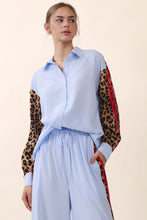 Load image into Gallery viewer, Oddi Striped Top with Contrasting Leopard Print and Stripes in Blue Stripe
