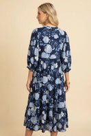 Heimish Floral Print Tiered Maxi Dress With Tassel Ties in Navy