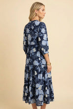 Load image into Gallery viewer, Heimish Floral Print Tiered Maxi Dress With Tassel Ties in Navy
