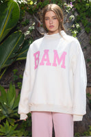 BucketList 'MAHJ' & 'BAM' Print Reversible Mockneck Sweatshirt in Ash Grey/Pink