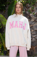 BucketList 'MAHJ' & 'BAM' Print Reversible Mockneck Sweatshirt in Ash Grey/Pink