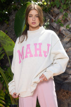 Load image into Gallery viewer, BucketList 'MAHJ' &amp; 'BAM' Print Reversible Mockneck Sweatshirt in Ash Grey/Pink
