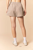 Peach Love Gingham Ruffled Football Patched Pocket Shorts in Brown