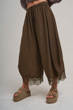 Load image into Gallery viewer, BON Wide Balloon Leg Pants With Delicate Lace in Vintage Mocha
