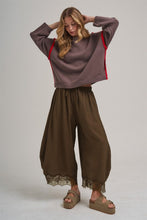 Load image into Gallery viewer, BON Wide Balloon Leg Pants With Delicate Lace in Vintage Mocha
