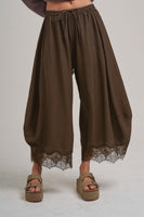 BON Wide Balloon Leg Pants With Delicate Lace in Vintage Mocha