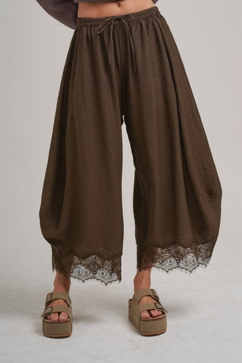 BON Wide Balloon Leg Pants With Delicate Lace in Vintage Mocha
