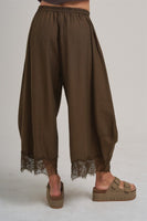 BON Wide Balloon Leg Pants With Delicate Lace in Vintage Mocha