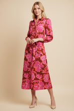 Load image into Gallery viewer, Heimish Bold Floral Midi Shirt Dress in Burgundy
