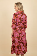 Heimish Bold Floral Midi Shirt Dress in Burgundy