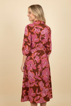 Load image into Gallery viewer, Heimish Bold Floral Midi Shirt Dress in Burgundy
