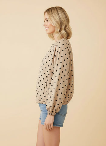Heimish Polka Dot Raglan Sleeve Zip-up Bomber Jacket in Khaki