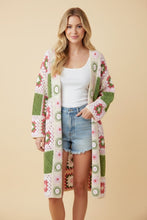 Load image into Gallery viewer, Heimish Granny Square Crochet Open-front Long Cardigan in Ivory/Pink/Green

