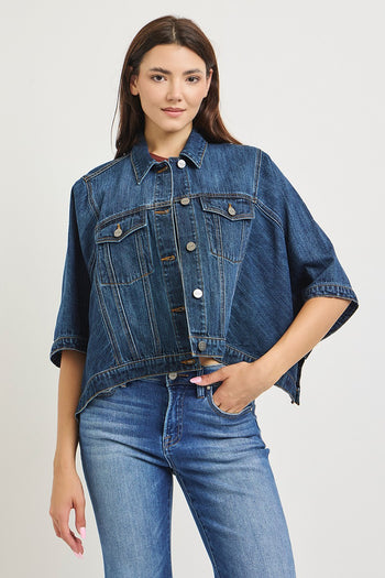 RISEN Flowy Square Cape Denim Jacket in Dark