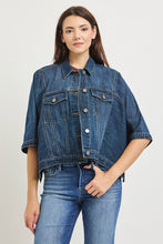 Load image into Gallery viewer, RISEN Flowy Square Cape Denim Jacket in Dark
