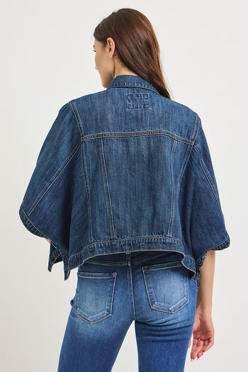 RISEN Flowy Square Cape Denim Jacket in Dark