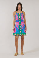 Sugarlips Aurey Beaded Sleeveless Mini Dress Tropical in Pink-Green
