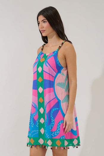 Sugarlips Aurey Beaded Sleeveless Mini Dress Tropical in Pink-Green
