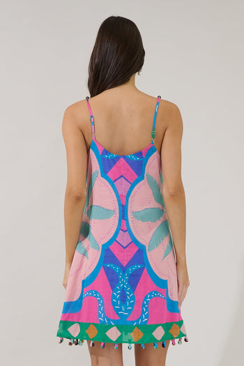 Sugarlips Aurey Beaded Sleeveless Mini Dress Tropical in Pink-Green