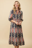 Heimish Paisley Floral Patchwork Midi Dress in Black/Rust