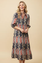 Load image into Gallery viewer, Heimish Paisley Floral Patchwork Midi Dress in Black/Rust

