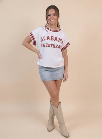 Star Drop Alabama Sweetheart Print Top in White/Deep Red