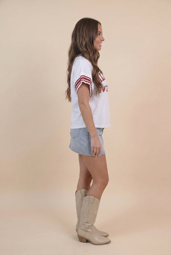 Star Drop Alabama Sweetheart Print Top in White/Deep Red
