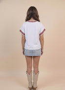 Star Drop Alabama Sweetheart Print Top in White/Deep Red