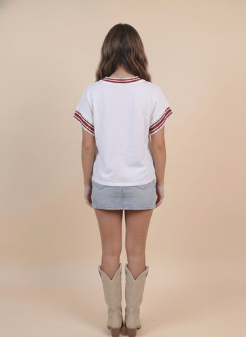 Star Drop Alabama Sweetheart Print Top in White/Deep Red