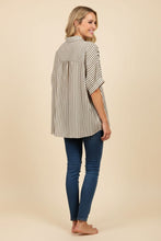 Load image into Gallery viewer, Heimish Pinstripe Short Sleeve Button Down Shirt in Mocha
