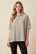 Heimish Pinstripe Short Sleeve Button Down Shirt in Mocha