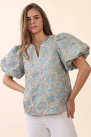 Oddi Textured Floral Jacquard Top in Goldmarine