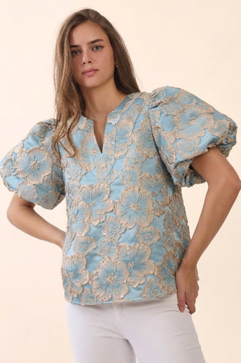 Oddi Textured Floral Jacquard Top in Goldmarine