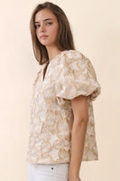 Oddi Textured Floral Jacquard Top in Champagne