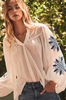 Oddi Crinkled Peasant Top in White