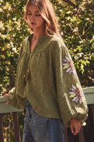 Oddi Crinkled Peasant Top in Olive