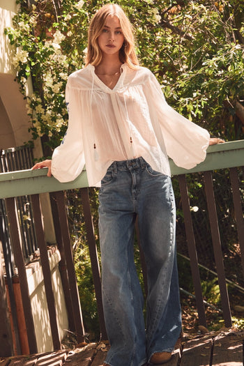 Oddi Crinkled Peasant Top in White