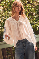 Oddi Crinkled Peasant Top in White