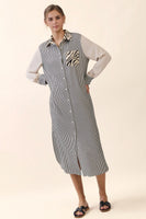 Oddi Striped Shirt Dress in Taupe Ivory