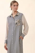 Load image into Gallery viewer, Oddi Striped Shirt Dress in Taupe Ivory
