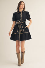 Load image into Gallery viewer, Jodifl Scallop Trim Accent Button Down Babydoll Dress in Black
