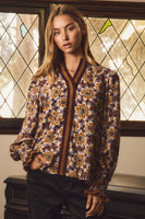 Oddi Floral Print Blouse in Burgundy