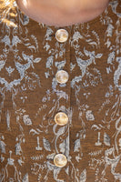VOY Gold Button Down Floral Jacquard Top in Brown