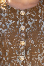 Load image into Gallery viewer, VOY Gold Button Down Floral Jacquard Top in Brown
