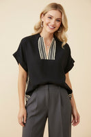 Heimish Lace Trim V-neck Short Sleeve Blouse in Black
