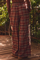 Oddi Plaid Patchwork Wide Leg Pants in Red Plaid