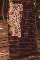 Oddi Plaid Patchwork Wide Leg Pants in Red Plaid
