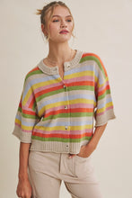 Load image into Gallery viewer, In February Multicolor Stripe Short Sleeve Sweater Cardigan in Natural Multi
