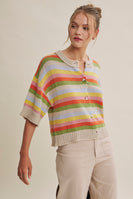 In February Multicolor Stripe Short Sleeve Sweater Cardigan in Natural Multi